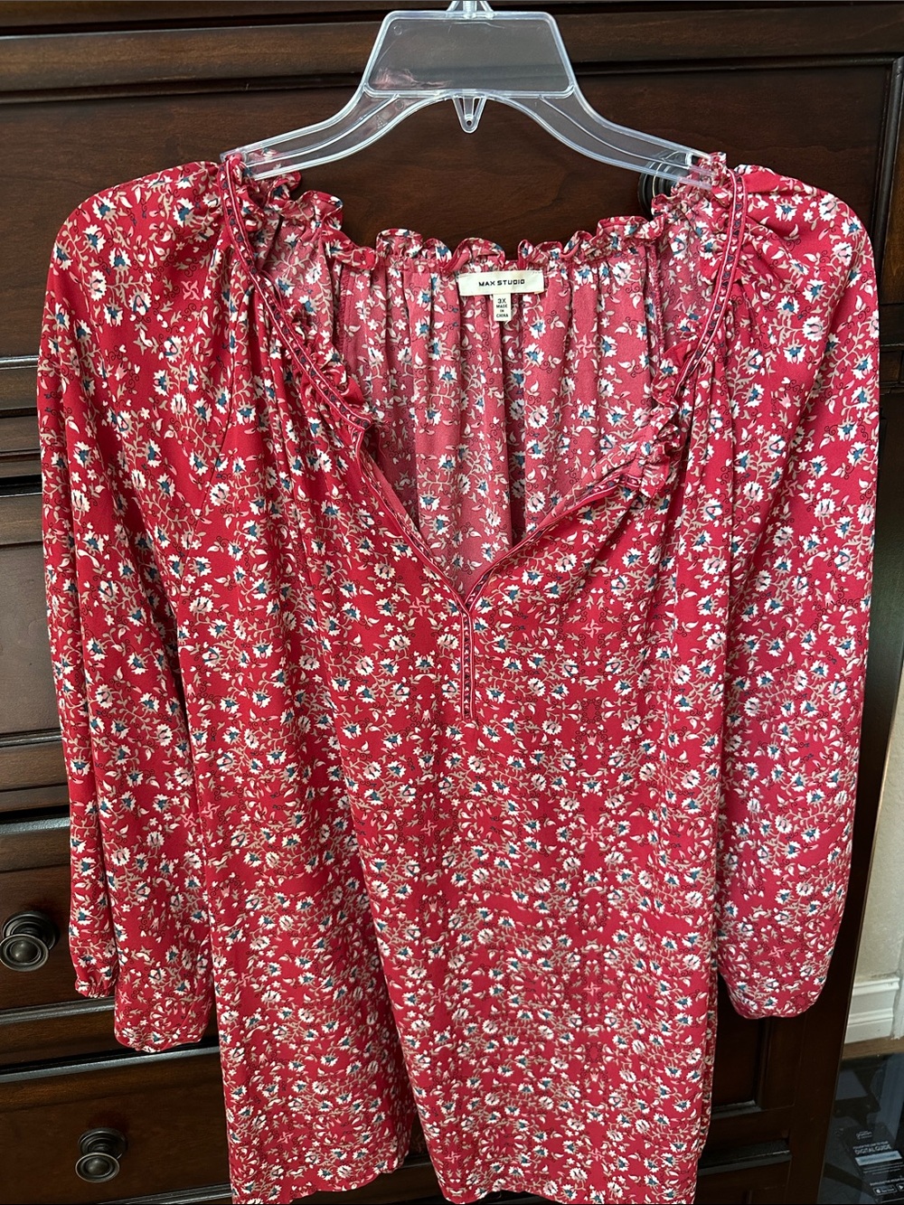 Max Studio Red Floral Peasant Tunic
